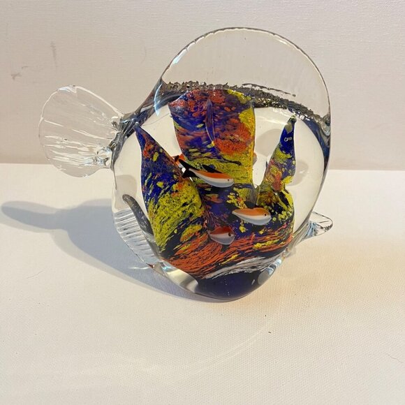 Handblown Glass Fish Figurine With Colorful Abstract‎ Design paper weight - Picture 1 of 4